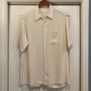 Perry Ellis Men's Short Sleeve Silk Button Down, Large, Cream
